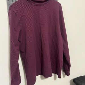 L.L. Bean Women's Long Sleeve Stripe Tee in Burgundy and Black
